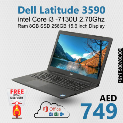 Dell Latitude 3590 Intel Core i3 7th Gen 2.70GHz 15.6 inch Display Ram 8GB SSD 256GB window’s 10 Pro with Full Keybord